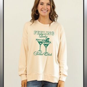 Cream Sweatshirt with Green cocktail Graphic St Patrick’s day